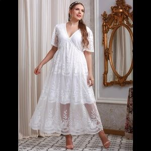 Plus Size Shein White Lace Maxi Dress
